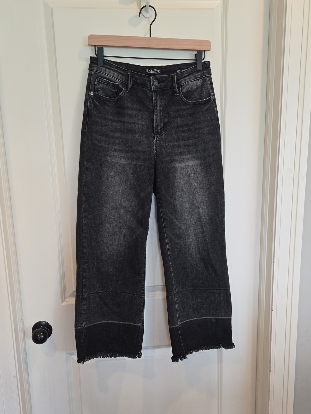 Judy Blue Black Washed High-Rise Wide Leg Crop Jeans